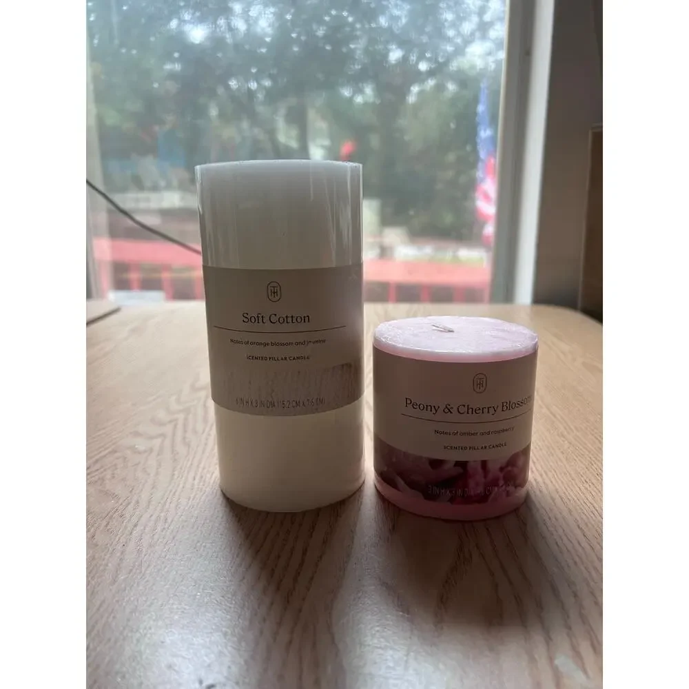 New Threshold Bundle of 2 Candles Peony& Cherry🍒Blossom 3”x3” Soft Cotton 6”x3”